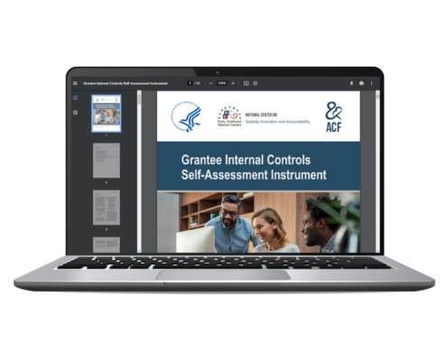 The cover page of the interactive self assessment tool, shown on a laptop.