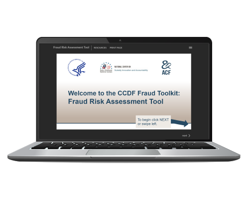 A laptop showing the cover slide for the Fraud Risk Assessment e-Learning module.