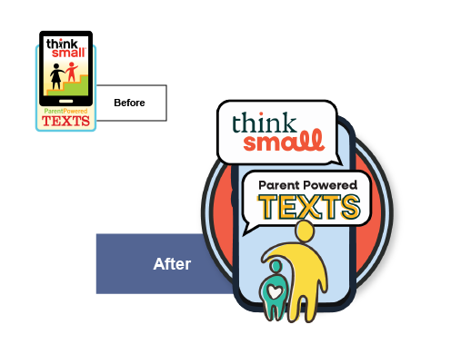 A before and after of a logo with two people-like figures on a phone with text bubbles.