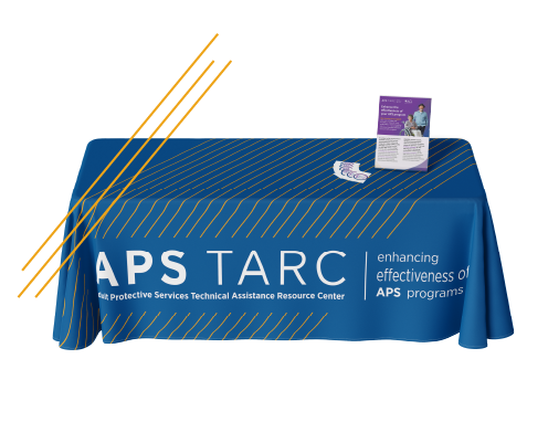 aps tarc tabletop cover displaying flyers and stickers