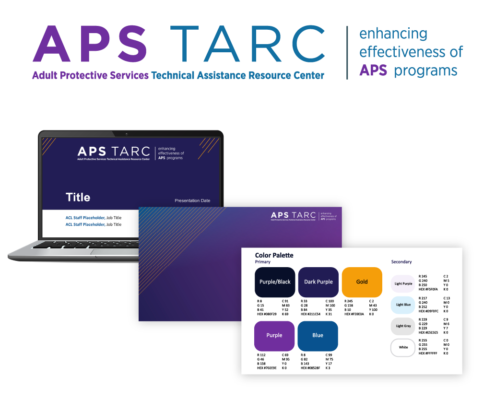 The APS TARC logo, page from their brand book, powerpoint template slide, and teams background.