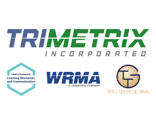 Logos for the TriMetrix family, including the Center of Excellence for Learning Resources and Communication, WRMA, and Trio Tech Global.