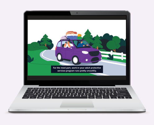 laptop showing a color-contrast compliant closed caption video still