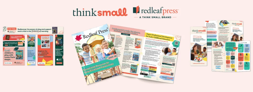 Think Small and red leaf press logos with examples of programs below.