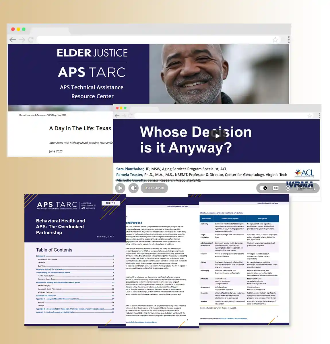 Screenshots of APC TARC resources mentioned in the article.