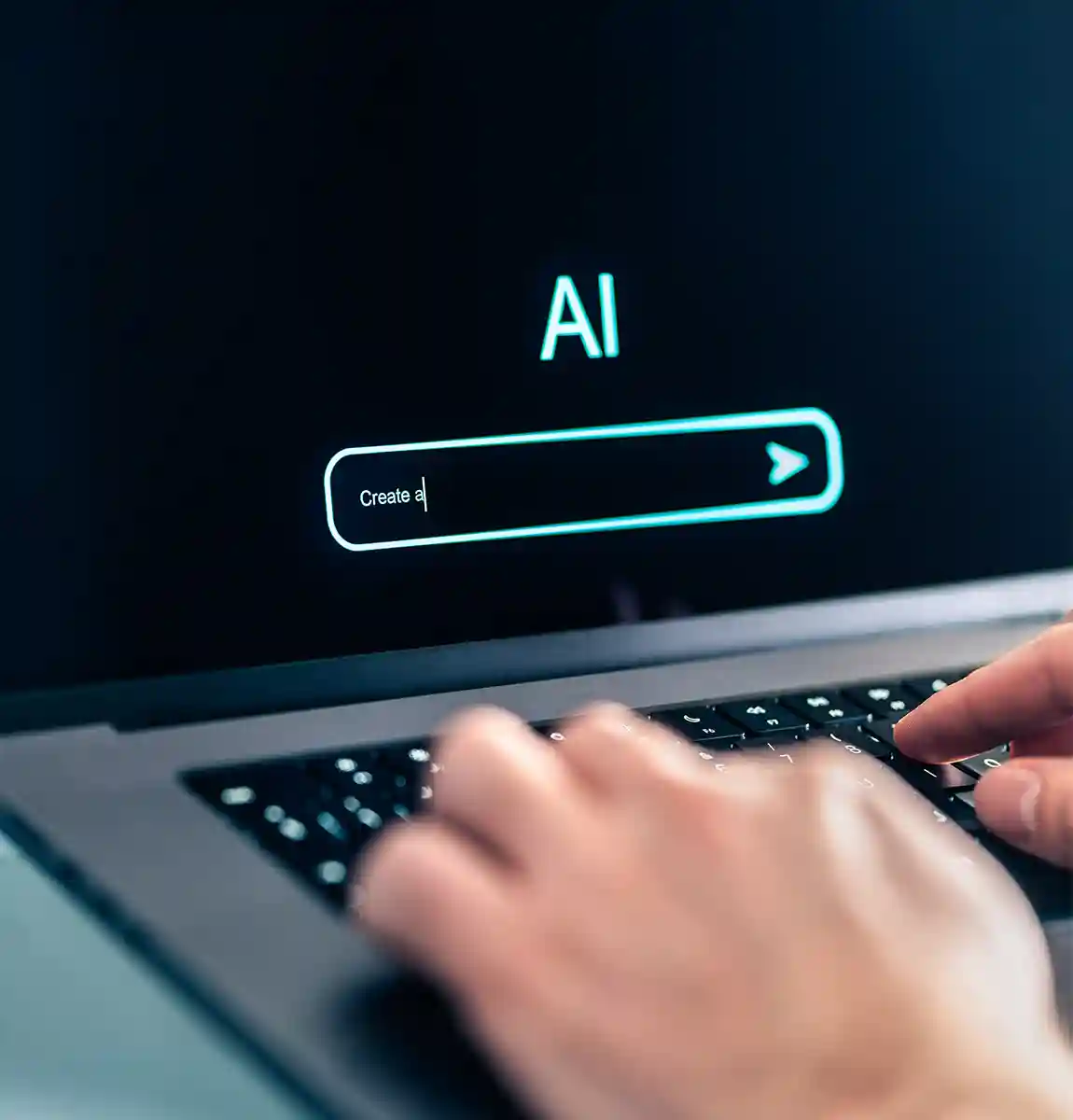 Hands on a keyboard doing an AI search