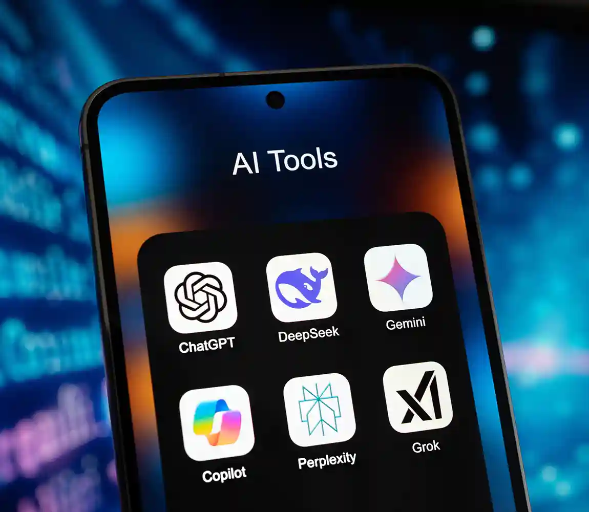 A phone with apps in an AI Tools folder